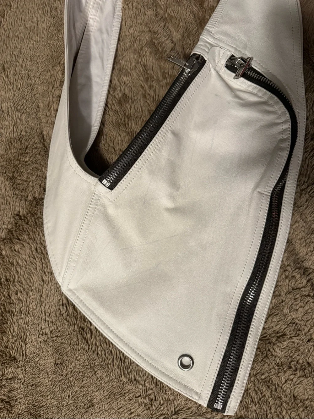 Rick Owens Off-White Leather Harness Vest with Zip Details